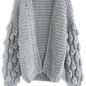 CHICWISH CUTENESS ON SLEEVES CHUNKY CARDIGAN IN GREY L/XL